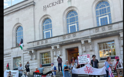 Pro-Palestine activists outside Hackney Town Hall