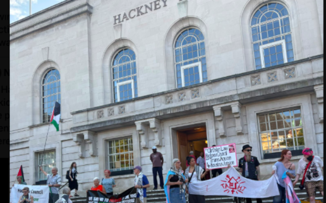 Pro-Palestine activists outside Hackney Town Hall