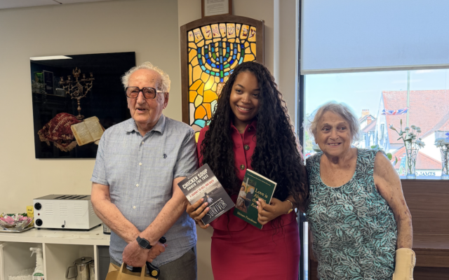 Ashley Jackson with Holocaust survivors at Jewish Care’s Holocaust Survivors’ Centre during her visit to north-west London.