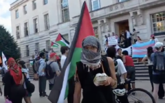 Pro-Palestinian demonstrators gather outside Hackney Town Hall ahead of the council vote on ending the borough's twinning agreement with the Israeli city of Haifa. Photo Credit: OurFight UK