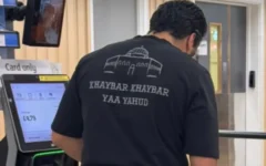 The man was photographed in a Sainsbury’s supermarket on Williamson Road, Haringey, wearing a top bearing the Arabic words “Khaybar Khaybar ya Yahud”. The man was photographed in a Sainsbury’s supermarket on Williamson Road, Haringey, wearing a top bearing the Arabic words “Khaybar Khaybar ya Yahud”.