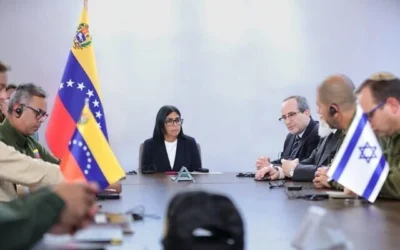 Venezuelan President Delcy Rodríguez meets an Israeli delegation following June’s deadly earthquakes. PhotoCredit: IDF Spokesperson via TOI