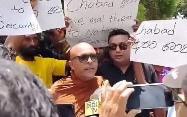 Buddhist monks lead protest against Chabad House in southern Sri Lanka, August 2026. Pic: Twitter/X