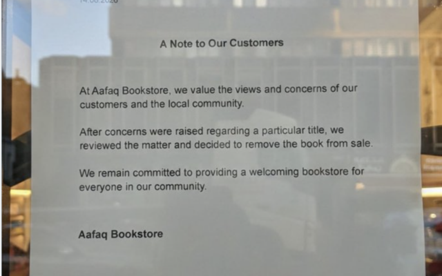 Aafaq Bookstore’s notice confirming it had removed Mein Kampf from sale. Credit: X
