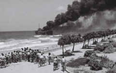 The Altalena on fire after being shelled, June 1948. In 1949 it was towed out to sea and sunk (Photo: Creative Commons/Hans Pinn) The Altalena on fire after being shelled, June 1948. In 1949 it was towed out to sea and sunk (Photo: Creative Commons/Hans Pinn)
