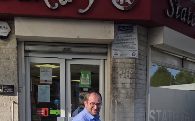 Yehuda Fagleman outside State Fayre kosher bakery in Manchester.
