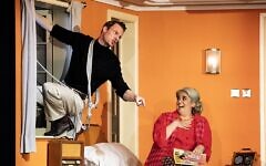 Dave Hearn as CIA agent Lance Buchanan and Nancy Zamit as his overbearing mom in The Comedy about Spies