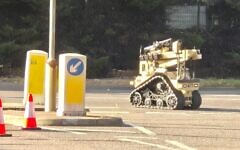 A bomb disposal robot in Borehamwood this evening. A bomb disposal robot in Borehamwood this evening.