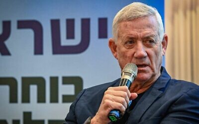 Blue and White Party chairman Benny Gantz attends an agriculture conference in Herzliya, Israel, on Sept. 12, 2026, ahead of the general elections on Oct. 27. (Avshalom Sassoni/Flash90)
