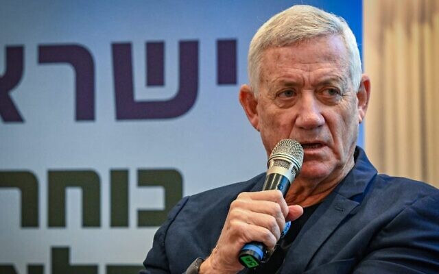 Blue and White Party chairman Benny Gantz attends an agriculture conference in Herzliya, Israel, on Sept. 12, 2026, ahead of the general elections on Oct. 27. (Avshalom Sassoni/Flash90)