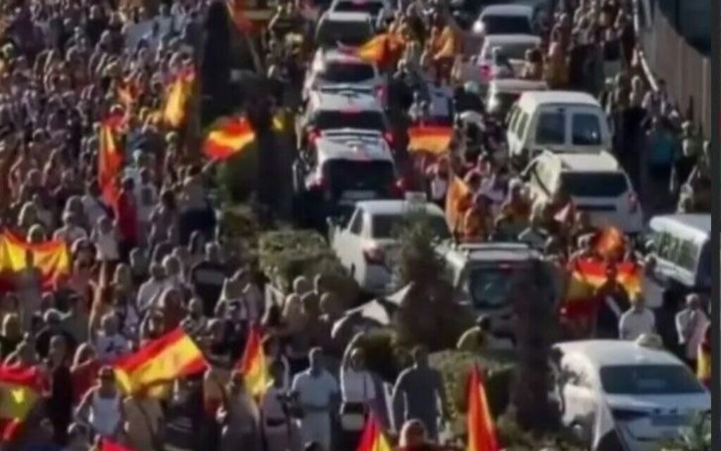Thousands of Spanish residents of Ceuta take to the streets to protest migrant camps. Pic: Twitter/X