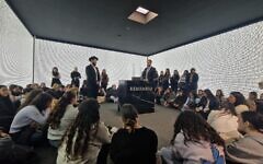 Rav Haim Shetrit and Gabriel Senderowicz speaking with Portuguese school children who are visiting the Holocaust Museum of Porto
Credit: Jewish Community of Porto