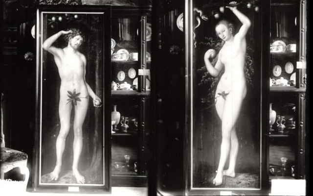 Black and white photographs of the Adam and Eve Diptych painted by Lucas Cranach the Elder. (Goudstikker/von Saher archive)