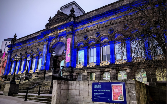 Leeds City Museum illuminated blue to mark Yom Kippur. Photo Credit: Leeds City Council