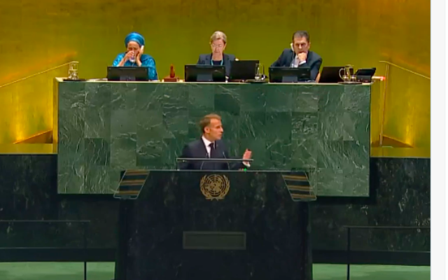 French president Macron addresses the UN