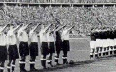 Ireland's national football team (right) gives the Nazi salute before a game in Bremen, Germany, 1939