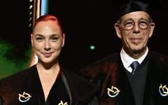 26 October 2026. Gal Gadot and Bar-Ilan University President Prof. Arie Zaban: Pic: Israel Hadari 26 October 2026. Gal Gadot and Bar-Ilan University President Prof. Arie Zaban: Pic: Israel Hadari