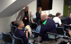 An Israeli journalist is confronted by an Ireland press officer during the heated pre-match media briefing. Photo Credit: Sky Sports News