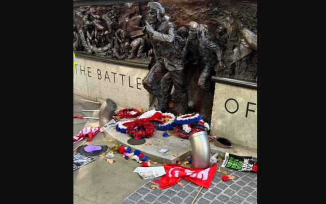 Pictures posted on social media showed the Battle of Britain monument in the wake of the anti-Israel protests