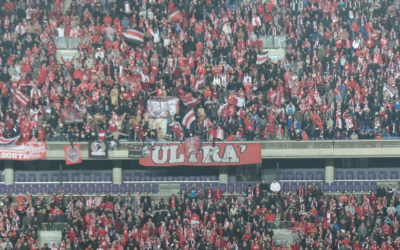 Hapoel Beersheba supporters pictured in December 2016. Israeli fans have been barred from attending Thursday's Europa League match against AZ Alkmaar. (Photo: Adir Benyamini/Wikimedia Commons, CC BY-SA 4.0)