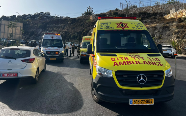 Emergency vehicles attend the scene after the terror attack on Friday (Credit: Magen David Adom)