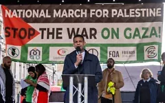 NEU leader Daniel Kebede speaks at Palestine demo